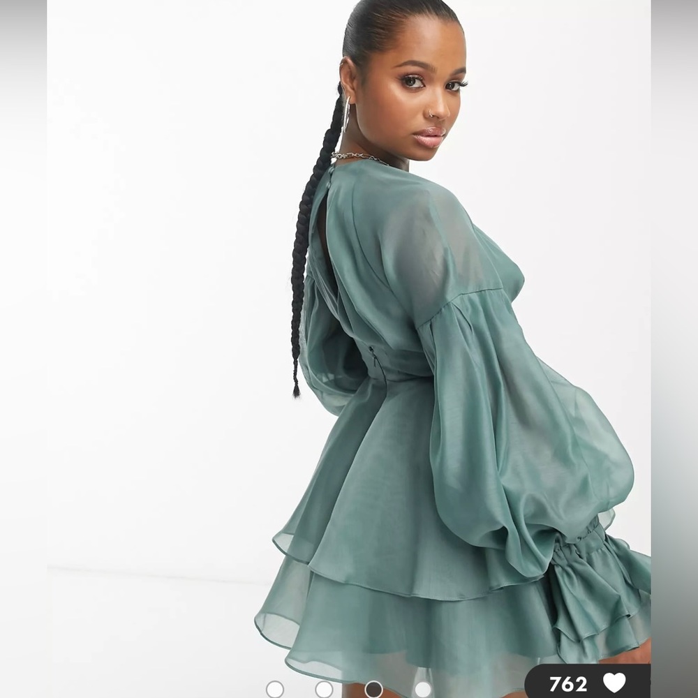 ASOS Teal Ruffle Layered Mini Dress - Picture 2 of 13